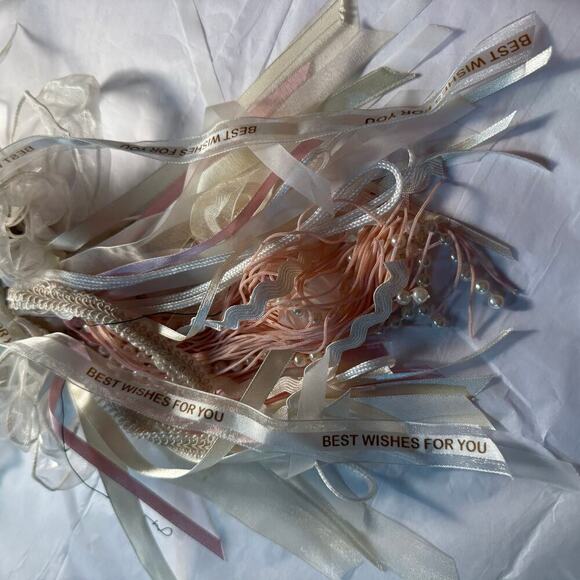 VTG Porcelain Angel Christmas Ornament Cream Pink Pearl Lace Feathers Ribbon 12” - Picture 12 of 16